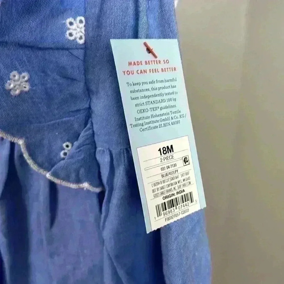 Girls' Chambray Lace Dress Blue W/White Floral Embroidery Toddler - Picture 4 of 6